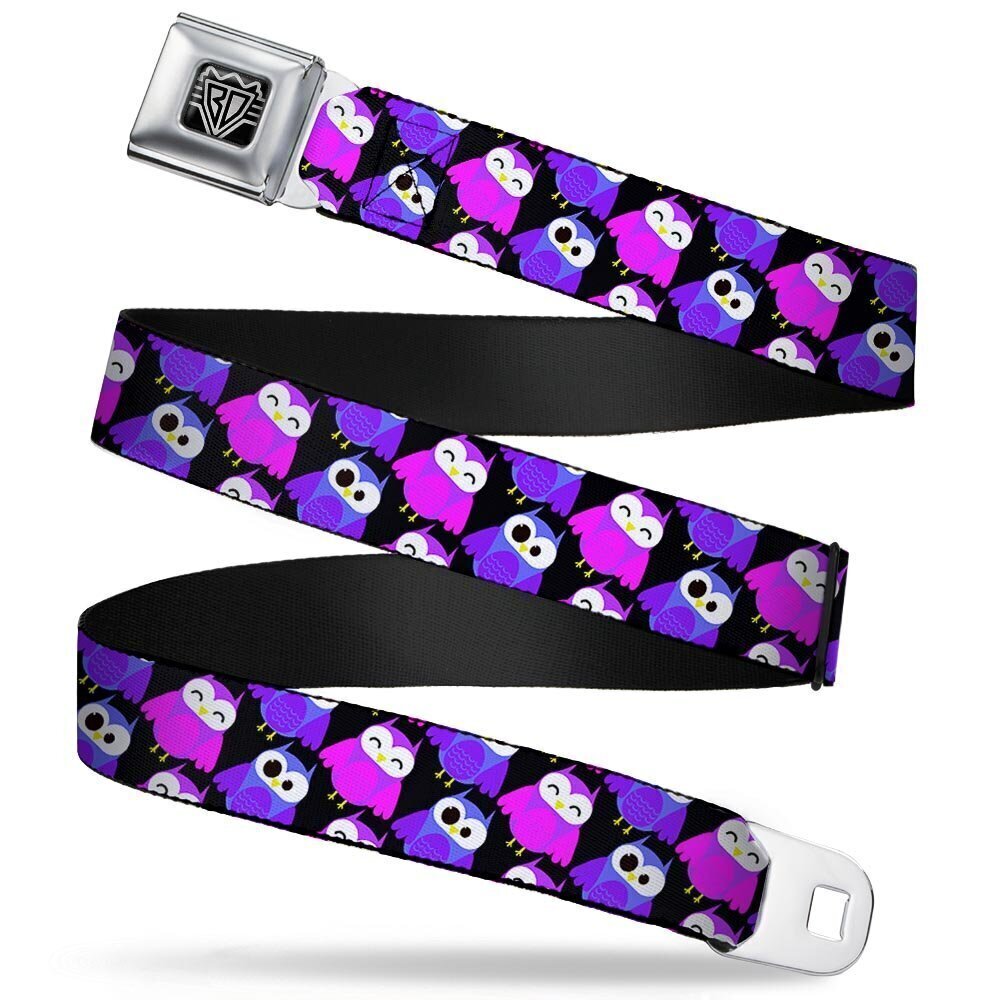 8852 Seatbelt Belt - Owl Eyes Black/Purples/Pinks - 1.5" Wide - 24-38